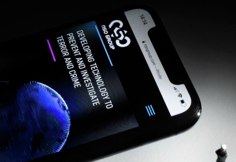 A smartphone with the website of Israel’s NSO Group which features ‘Pegasus’ spyware,