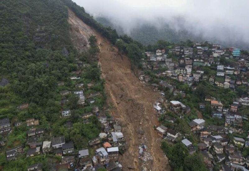 An aerial view shows neighborhood affected by landslides in Petropolis, Brazil