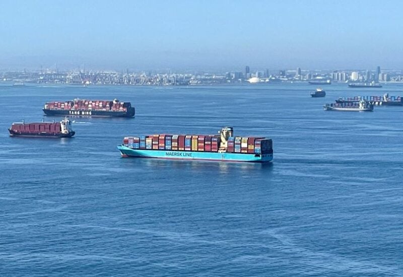 Cargo ships are seen of the port of Long Beach in Long Beach