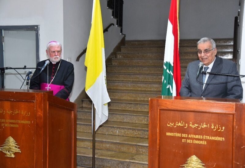 Foreign Minister Abdallah Bou Habib with Vatican Monsignor Richard Paul Gallagher