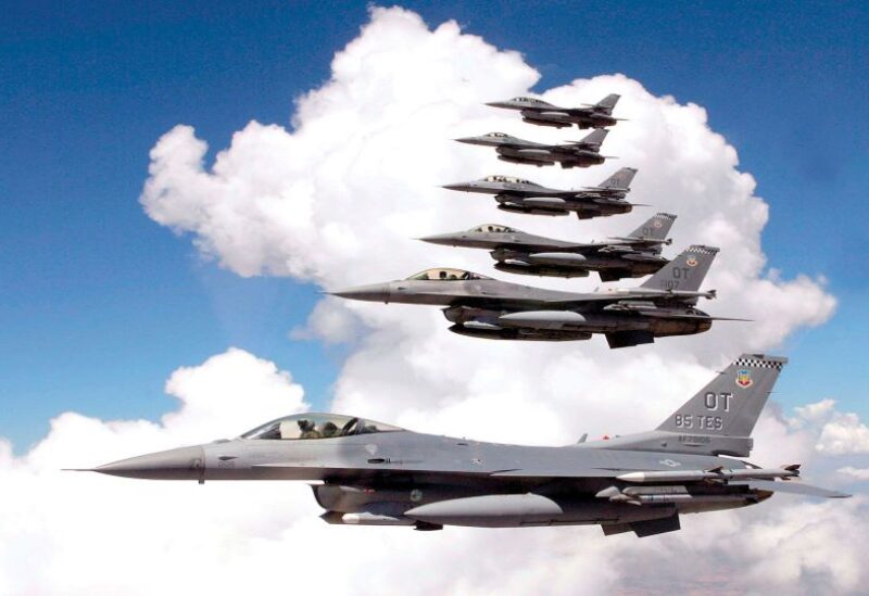 Four upgraded US-made F-16 V fighters fly