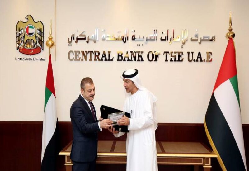 Khaled Balama, Governor of the Central Bank of the UAE, meets his Turkish counterpart Sahap Kavcioglu in Abu Dhab