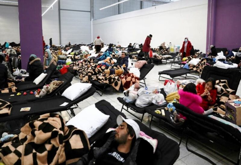 People fleeing Russian invasion of Ukraine, rest at a temporary accommodation center, in Korczowa, Poland