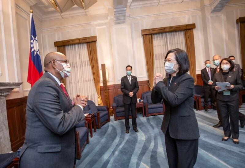 Somaliland Foreign Minister Essa Kayd Mohamoud attends a meeting with Taiwan President Tsai Ing-wen at the Presidential Office in Taipei, Taiwan