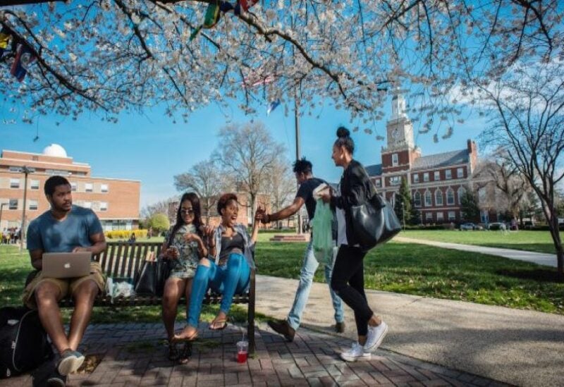 Students walk on the campus of Howard University,