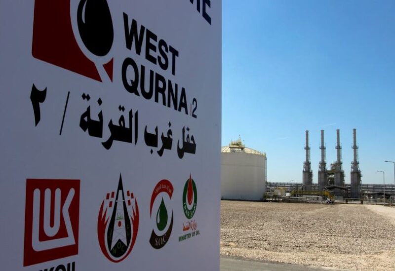 The company logo of Lukoil is seen in West Qurna oilfield in Iraq's southern province of Basra