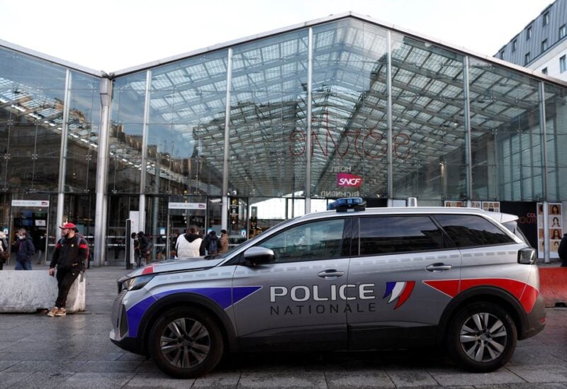 French police outside the Gare du Nord station after French police killed a person who attacked them with a knife inside the train station in Paris, France, February 14, 2022. REUTERS/Benoit Tessier