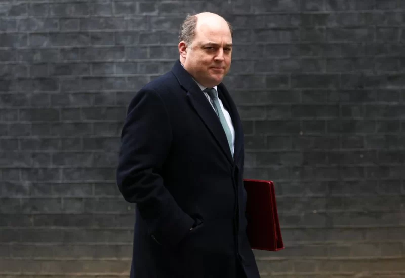 British Secretary of State for Defence Ben Wallace walks outside Downing Street, in London, Britain, February 21, 2022.