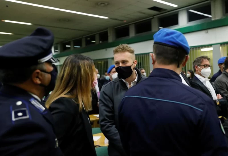 U.S. citizen Finnegan Lee Elder, reacts after being found guilty, together with U.S. citizen Gabriel Christian Natale-Hjorth, of the murder of the Italian Carabinieri paramilitary police officer Mario Cerciello Rega, at the courthouse in Rome, Italy, May 5, 2021.