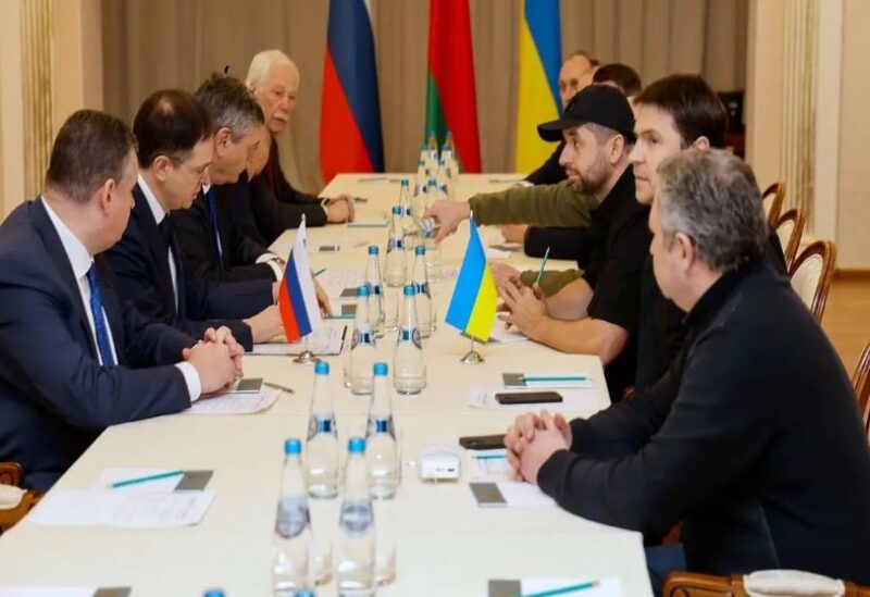 Members of delegations from Ukraine and Russia, including Russian presidential aide Vladimir Medinsky, hold talks in Belarus
