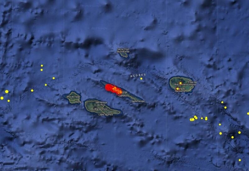 Satellite map shows seismic activity at Sao Jorge island