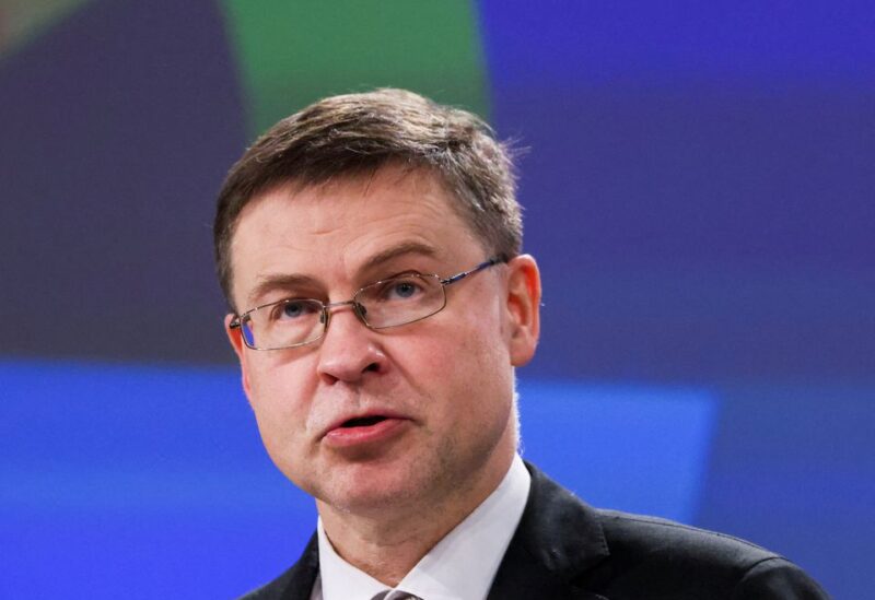 European Commission Vice-President Valdis Dombrovskis speaks during a news conference on the European Commission fiscal guidance for 2023, in Brussels, Belgium March 2, 2022. REUTERS/Yves Herman