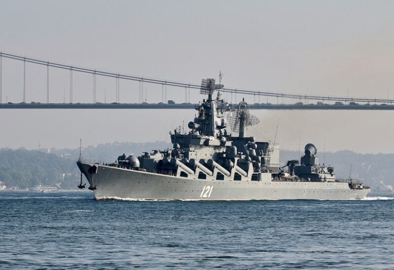 The Russian Navy's guided missile cruiser Moskva sails in the Bosphorus, on its way to the Mediterranean Sea, in Istanbul, Turkey June 18, 2021. Picture taken June 18, 2021. REUTERS/Yoruk Isik