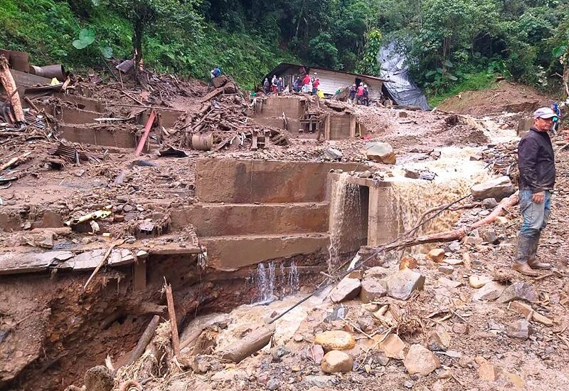 A view of debris in the area affected by a flash flood that flooded a gold mine and killed people, in Abriaqui, Colombia April 8, 2022. Courtesy of Goverment of Antioquia/Handout via REUTERS ATTENTION EDITORS - THIS IMAGE WAS PROVIDED BY A THIRD PARTY. MANDATORY CREDIT