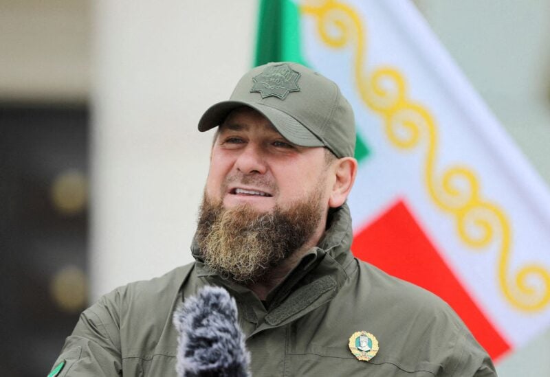 Head of the Chechen Republic Ramzan Kadyrov addresses service members while making a statement, dedicated to a military conflict in Ukraine, in Grozny, Russia February 25, 2022. REUTERS/Chingis Kondarov/File Photo