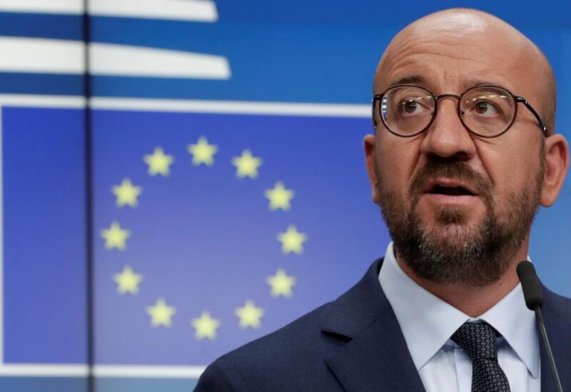 European Council President Charles Michel gives a news conference following a virtual summit with European leaders to discuss the situation in Belarus, in Brussels, Belgium August 19, 2020. Olivier Hoslet/Pool via REUTERS