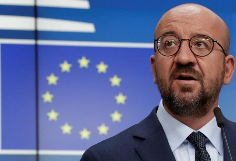 European Council President Charles Michel gives a news conference following a virtual summit with European leaders to discuss the situation in Belarus, in Brussels, Belgium August 19, 2020. Olivier Hoslet/Pool via REUTERS