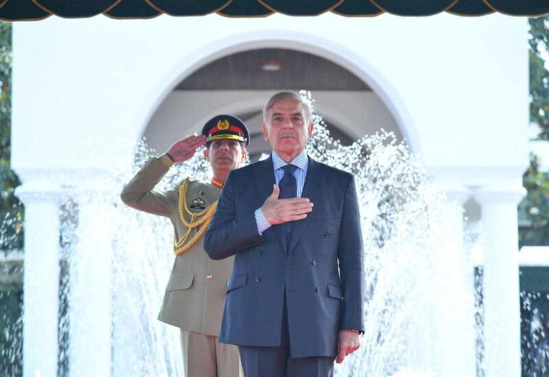 Pakistan's Prime Minister Shehbaz Sharif gestures during the guard of honour ceremony at the Prime Minister house in Islamabad, Pakistan April 12, 2022. Press Information Department (PID) Handout via REUTERS