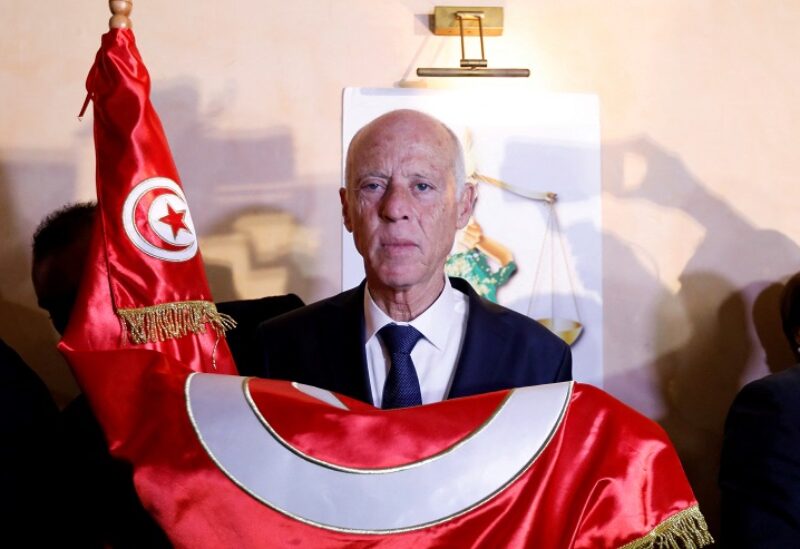 FILE PHOTO: Tunisian then-presidential candidate Kais Saied reacts after exit poll results were announced in a second round runoff of the presidential election in Tunis, Tunisia October 13, 2019. REUTERS/Zoubeir Souissi/File Photo