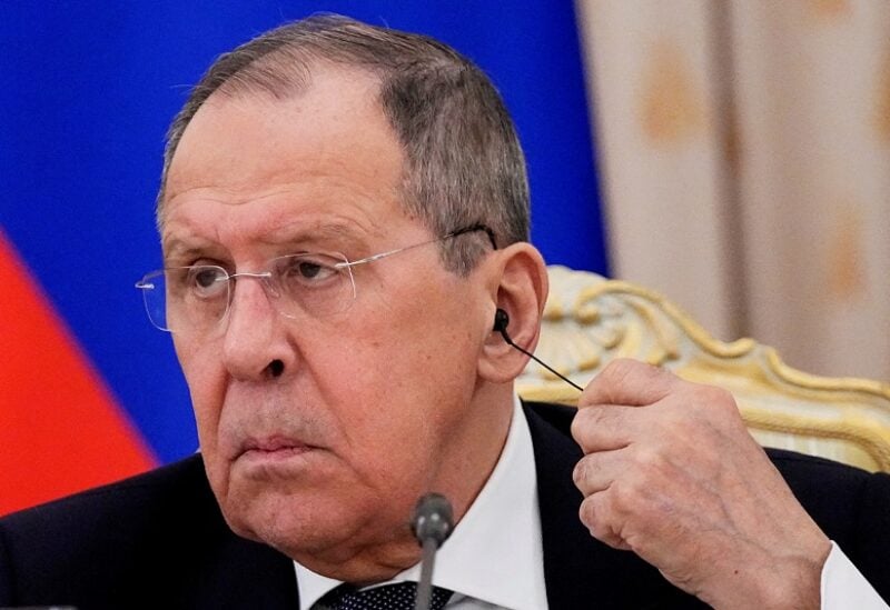 Russian Foreign Minister Sergei Lavrov attends a news conference after his talks with representatives of Arab League nations, in Moscow, Russia, April 4, 2022. Alexander Zemlianichenko/Pool via REUTERS