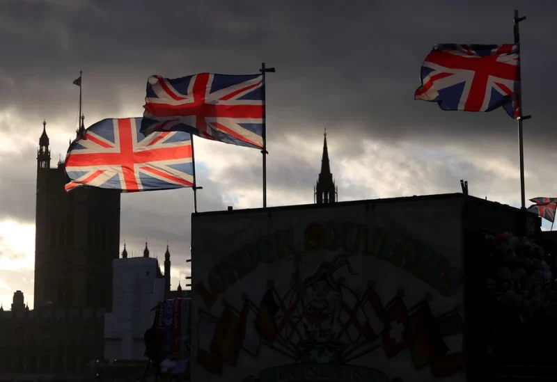 Union Jack flags fly in the wind in front of the Parliament at Westminster bridge, in London, Britain, January 29, 2022.