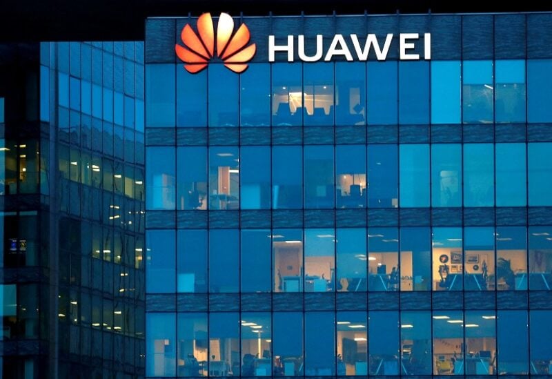 A view shows a Huawei logo at Huawei Technologies France headquarters in Boulogne-Billancourt near Paris, France, February 17, 2021. REUTERS/Gonzalo Fuentes/