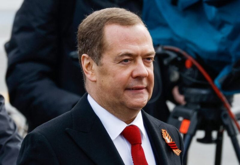 Deputy Chairman of Russia's Security Council Dmitry Medvedev attends a military parade on Victory Day, which marks the 77th anniversary of the victory over Nazi Germany in World War Two, in Red Square in central Moscow, Russia May 9, 2022. REUTERS/Maxim Shemetov