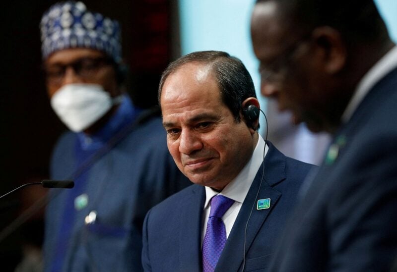 FILE PHOTO: Egypt's President Abdel Fattah Al-Sisi gives a statement on the coronavirus disease (COVID-19) vaccination, during a European Union - African Union summit, in Brussels, Belgium February 18, 2022. REUTERS/Johanna Geron/Pool/File Photo