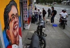 A wall with an image of Colombian left-wing presidential candidate Gustavo Petro is pictured one day before the first round of elections in Cali, Colombia May 28, 2022. REUTERS/Luisa Gonzalez
