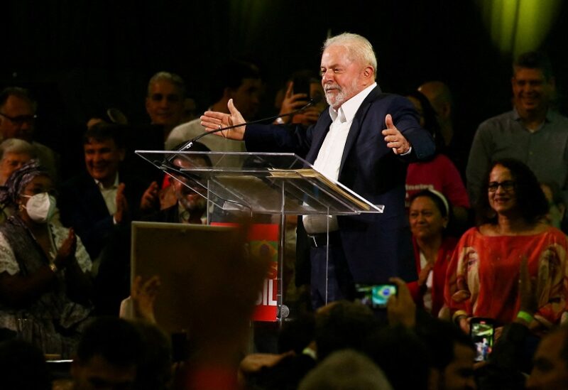 FILE PHOTO: Former Brazil's President Luiz Inacio Lula da Silva speaks during an event to officially launch the coalition "Vamos Juntos Pelo Brasil" (Let's go together for Brazil) for the presidential election, in October, with Geraldo Alckmin as his vice president candidate, in Sao Paulo, Brazil May 7, 2022. REUTERS/Carla Carniel/File Photo