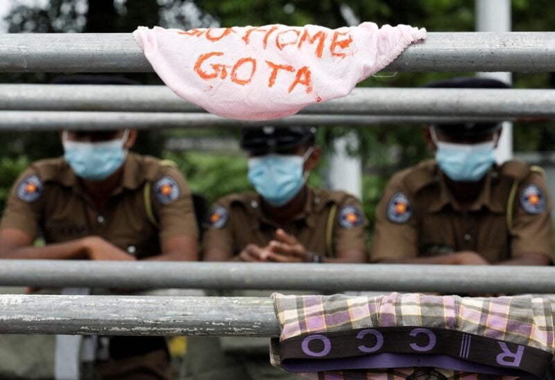Underwears are placed by protestors on a temporary metal barrier made to block protesters at the main entrance to the parliament during the trade unions' nationwide Harthal, a peaceful protest, demanding the resignation of President Gotabaya Rajapaksa and his cabinet and blaming them for creating the country's worst economic crisis in decades, in Colombo, Sri Lanka, May 6, 2022. REUTERS/Dinuka Liyanawatte