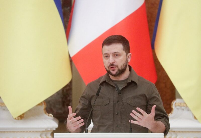 FILE PHOTO: Ukraine's President Volodymyr Zelenskiy speaks during a news conference with Canadian Prime Minister Justin Trudeau (not pictured), as Russia's attack on Ukraine continues, in Kyiv, Ukraine May 8, 2022. REUTERS/Valentyn Ogirenko/File Photo
