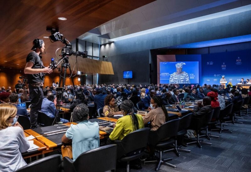 A general view of the room during the speech of Director-General of the World Trade Organisation (WTO) Ngozi Okonjo-Iweala at the opening ceremony of the 12th Ministerial Conference (MC12), at the World Trade Organization, in Geneva, Switzerland, June 12, 2022. Martial Trezzini/Pool via REUTERS
