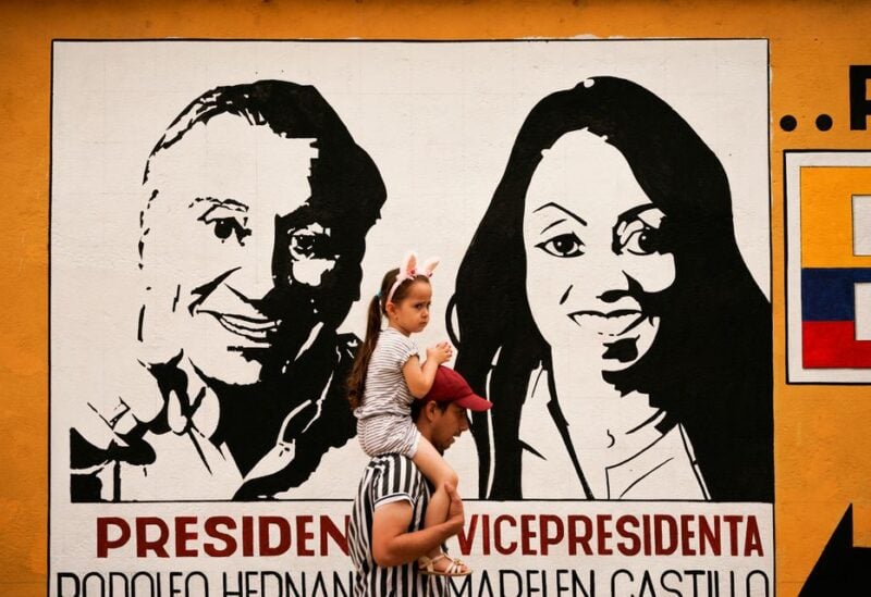 A banner with the image of Colombian centre-right presidential candidate Rodolfo Hernandez is pictured the day before the second round of presidential election in Lebrija, Colombia June 18, 2022. REUTERS/Santiago Arcos