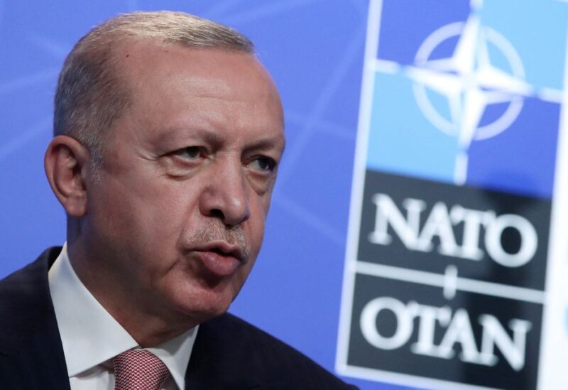 Turkey's President Tayyip Erdogan holds a news conference during the NATO summit at the Alliance's headquarters in Brussels, Belgium June 14, 2021. REUTERS/Yves Herman/Pool/File Photo