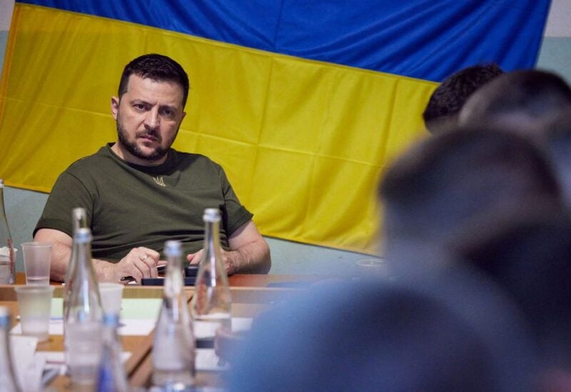 Ukraine's President Volodymyr Zelenskiy attends a meeting with local authorities during a visit to the southern city of Mykolaiv, as Russia's attack on Ukraine continues, in Ukraine June 18, 2022. Ukrainian Presidential Press Service/Handout via REUTERS