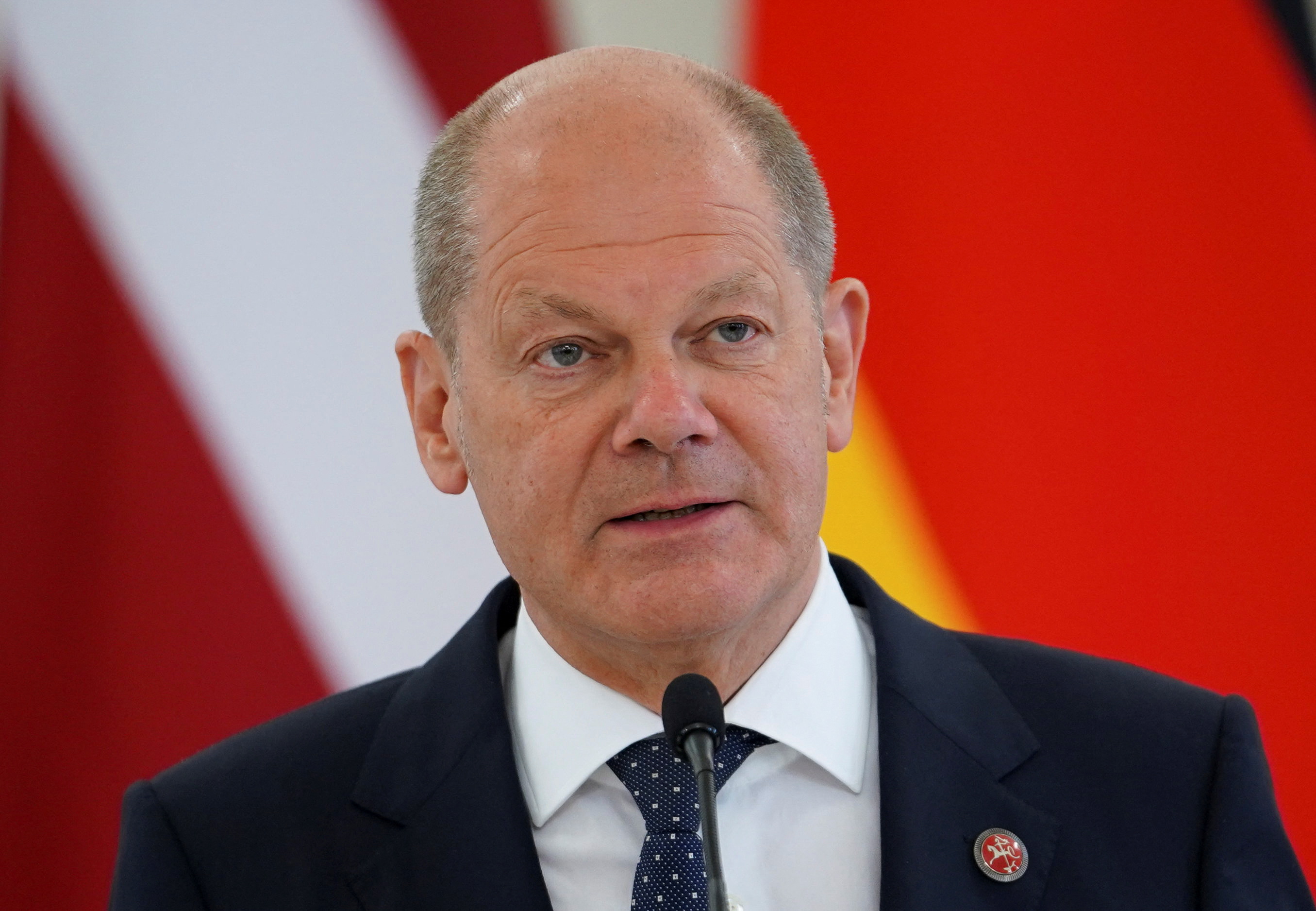 German Chancellor Olaf Scholz speaks during a news conference with Lithuanian President Gitanas Nauseda, Estonian Prime Minister Kaja Kallas and Latvian Prime Minister Krisjanis Karins in Vilnius, Lithuania June 7, 2022. REUTERS/Janis Laizans