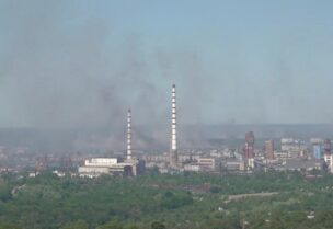 Black smoke billows over Sievierodonetsk Azot chemical plant