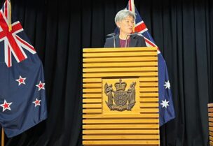 New Zealand Foreign Minister Nanaia Mahuta (not pictured) and Australian Foreign Minister Penny Wong speak to the media following a bilateral meeting, in Wellington, New Zealand, June 16, 2022. REUTERS/Lucy Craymer