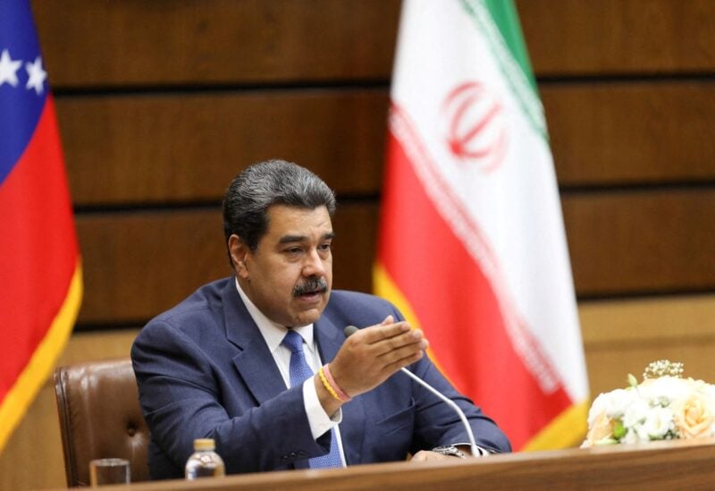 Venezuelan President Nicolas Maduro speaks during a meeting with Iranian President Ebrahim Raisi (not pictured) after Iran delivered to Venezuela the second of four Aframax-sized oil tankers, with a capacity of 800,000 barrels, ordered from the Iranian company SADRA, in Tehran, Iran, June 12, 2022. Miraflores Palace/Handout via REUTERS