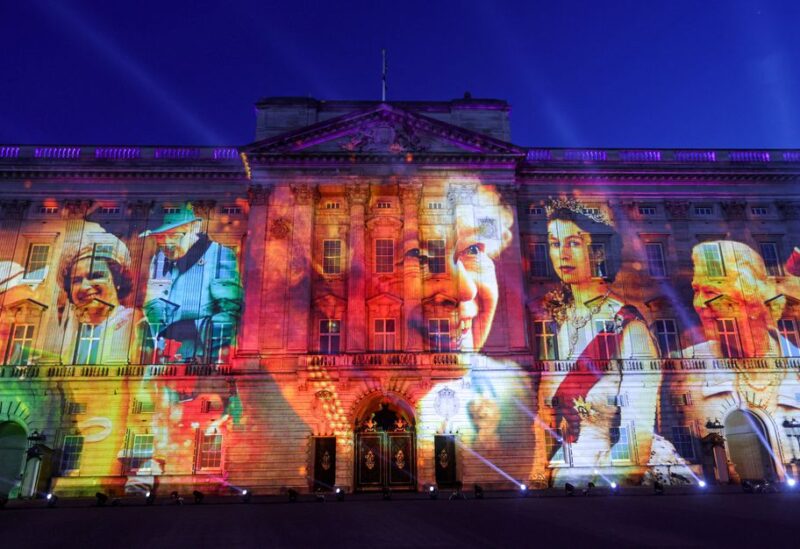 Projections are seen displayed on the front of the Buckingham Palace