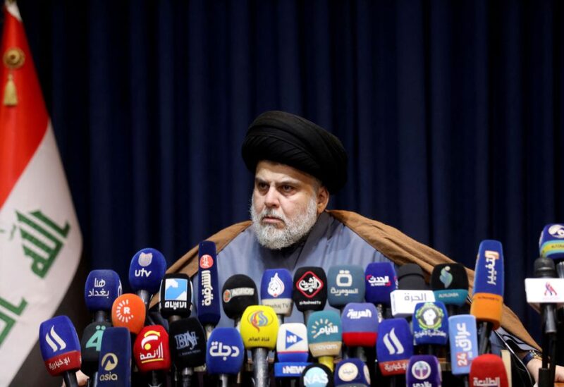 Iraqi Shi'ite cleric Moqtada al-Sadr attends a news conference in Najaf, Iraq, November 18, 2021 REUTERS/Alaa Al-Marjani