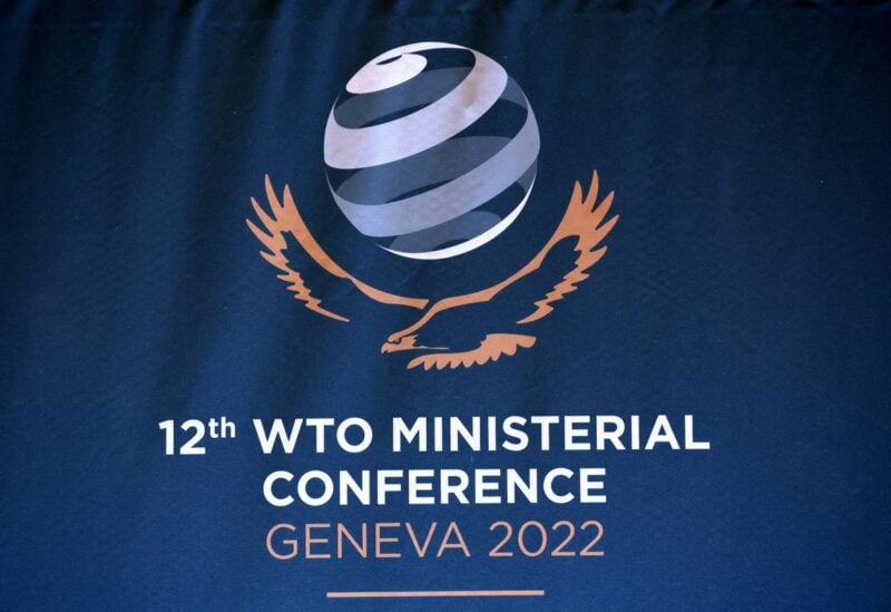 A logo is pictured at the World Trade Organization (WTO) headquarters ahead of the Ministerial Conference (MC12) in Geneva, Switzerland, June 12, 2022. REUTERS/Denis Balibouse/