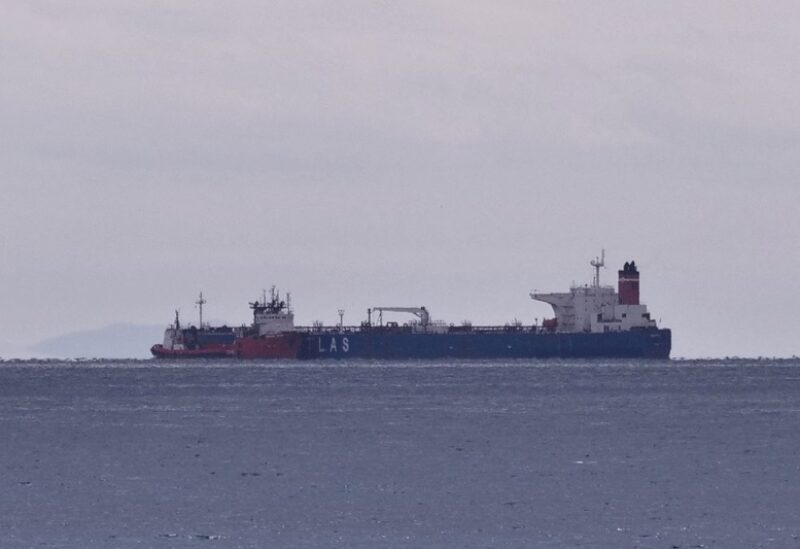 FILE PHOTO: The seized oil tanker Pegas is seen anchored off the shore of Karystos, on the Island of Evia, Greece, April 19, 2022. REUTERS/Vassilis Triandafyllou/File Photo/File Photo