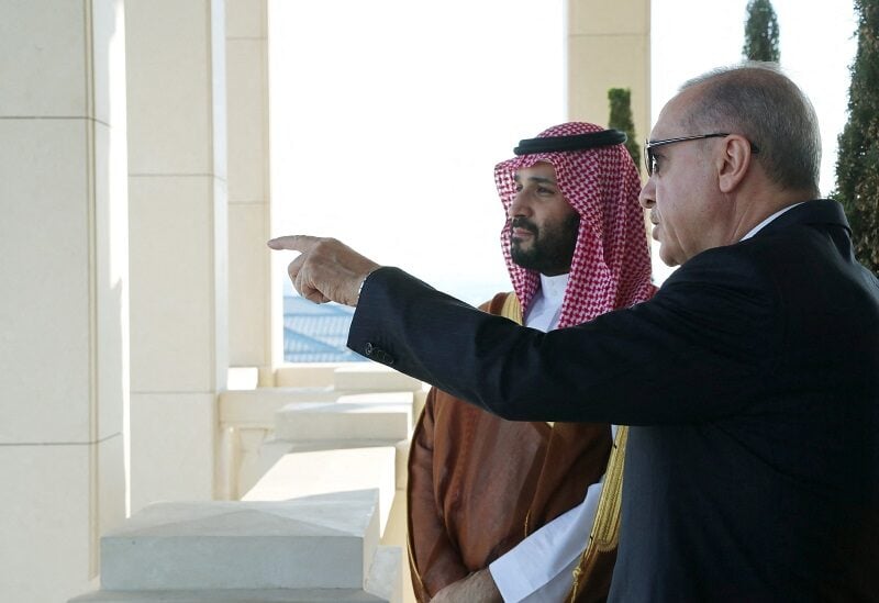 Turkish President Tayyip Erdogan and Saudi Crown Prince Mohammed bin Salman meet at the Presidential Palace in Ankara, Turkey, June 22, 2022. Murat Cetinmuhurdar/PPO/Handout via REUTERS THIS IMAGE HAS BEEN SUPPLIED BY A THIRD PARTY. NO RESALES. NO ARCHIVES. MANDATORY CREDIT