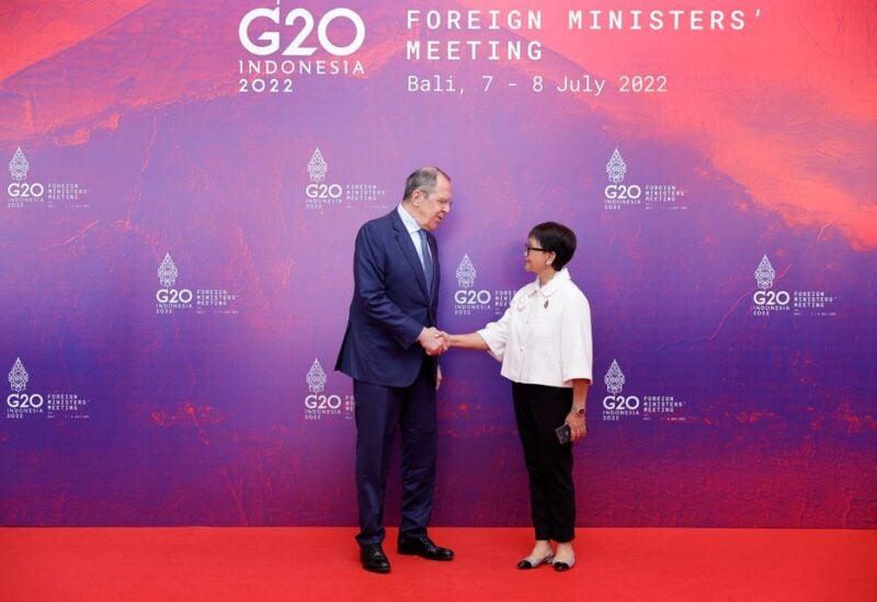 Russian Foreign Minister Sergei Lavrov meets Indonesia's Foreign Minister Retno Marsudi at the G20 Foreign Ministers' Meeting in Nusa Dua, Bali, Indonesia, July 8, 2022. REUTERS/Willy Kurniawan/Pool