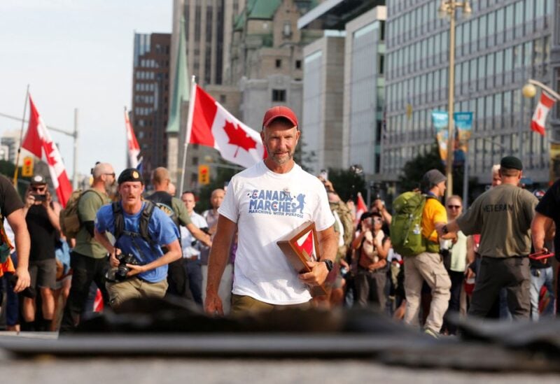 James Topp, a Canadian Forces veteran who marched across Canada protesting against the coronavirus disease (COVID-19) vaccines mandates, arrives at the Tomb of the Unknown Soldier and the National War Memorial ahead of Canada Day in Ottawa, Ontario, Canada, June 30, 2022. REUTERS/Patrick Doyle