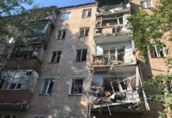 A damaged residential building is seen at the site of the missile strike, amid Russia's invasion on Ukraine, in Mykolaiv, Ukraine June 29, 2022 in this picture obtained from social media. Courtesy of Julie Akimova - news.pn/via REUTERS