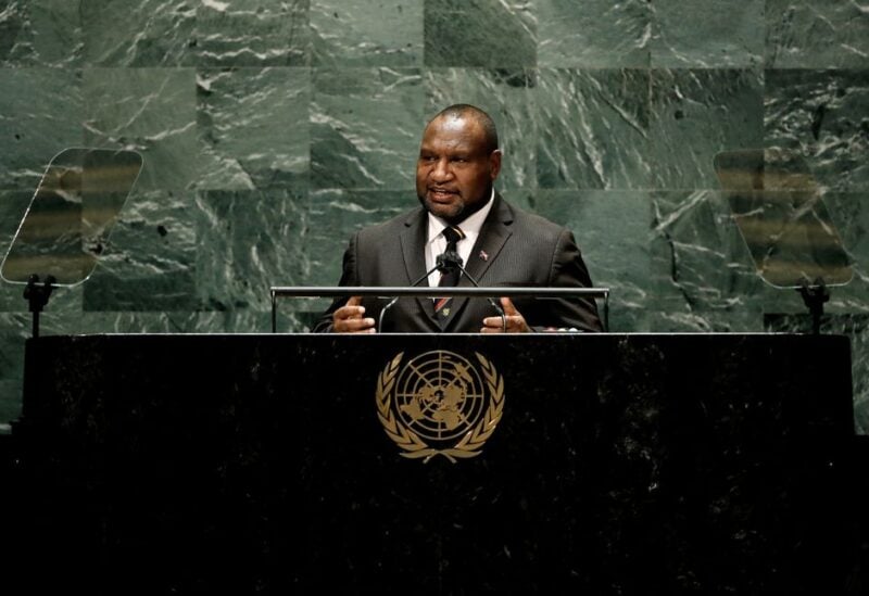 Papua New Guinea's Prime Minister James Marape speaks at the UN General Assembly 76th session General Debate in UN General Assembly Hall at the United Nations Headquarters in New York City, New York, U.S., September 24, 2021. Peter Foley/Pool via REUTERS