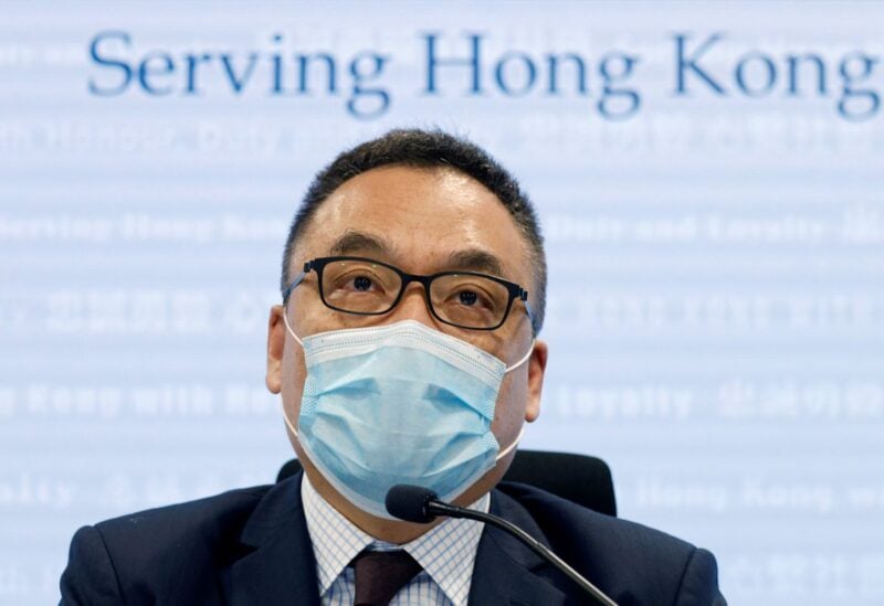 Senior Superintendent Steve Li Kwai-wah, of the police’s National Security Department, speaks during an news conference after police said they arrested nine people suspected of terrorist activities, in Hong Kong, China July 6, 2021. REUTERS/Tyrone Siu